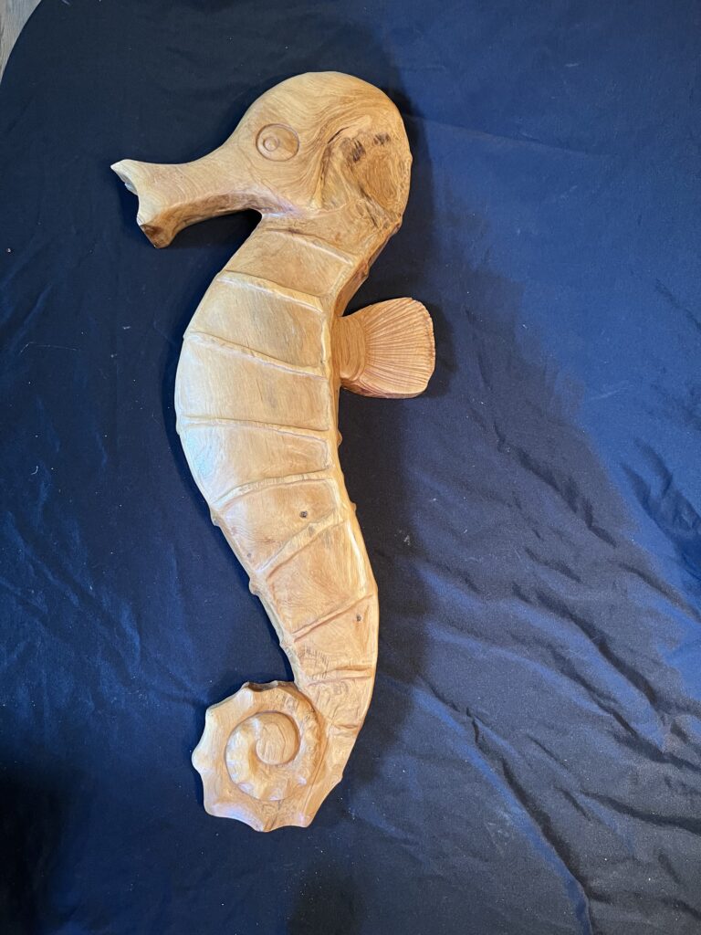 Abstract Teak Wood Sea Horse Wall Sculpture/Carving