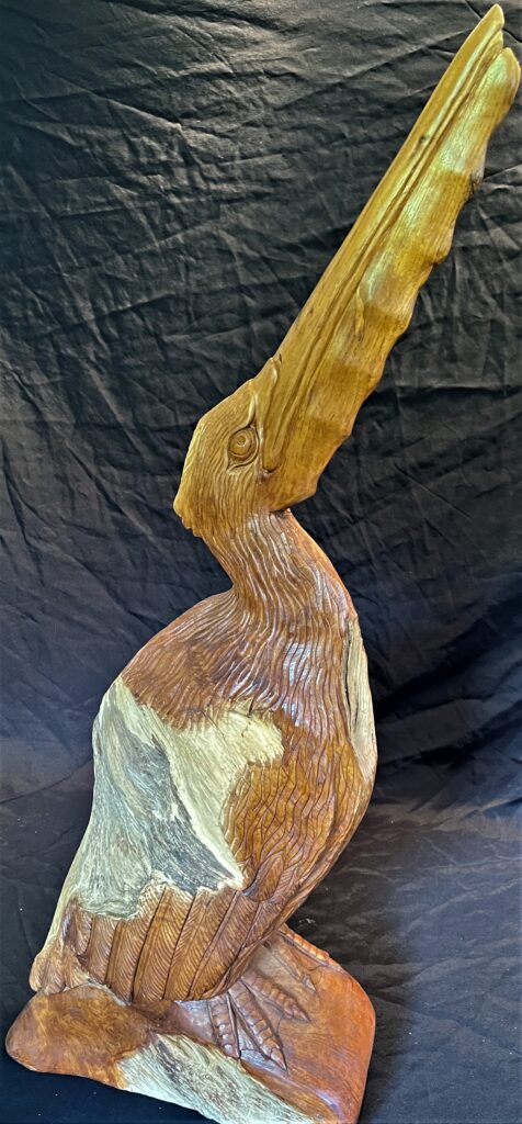 Solid Teak Highly Detailed Life Like Pelican Bird Wood Carving Abstract