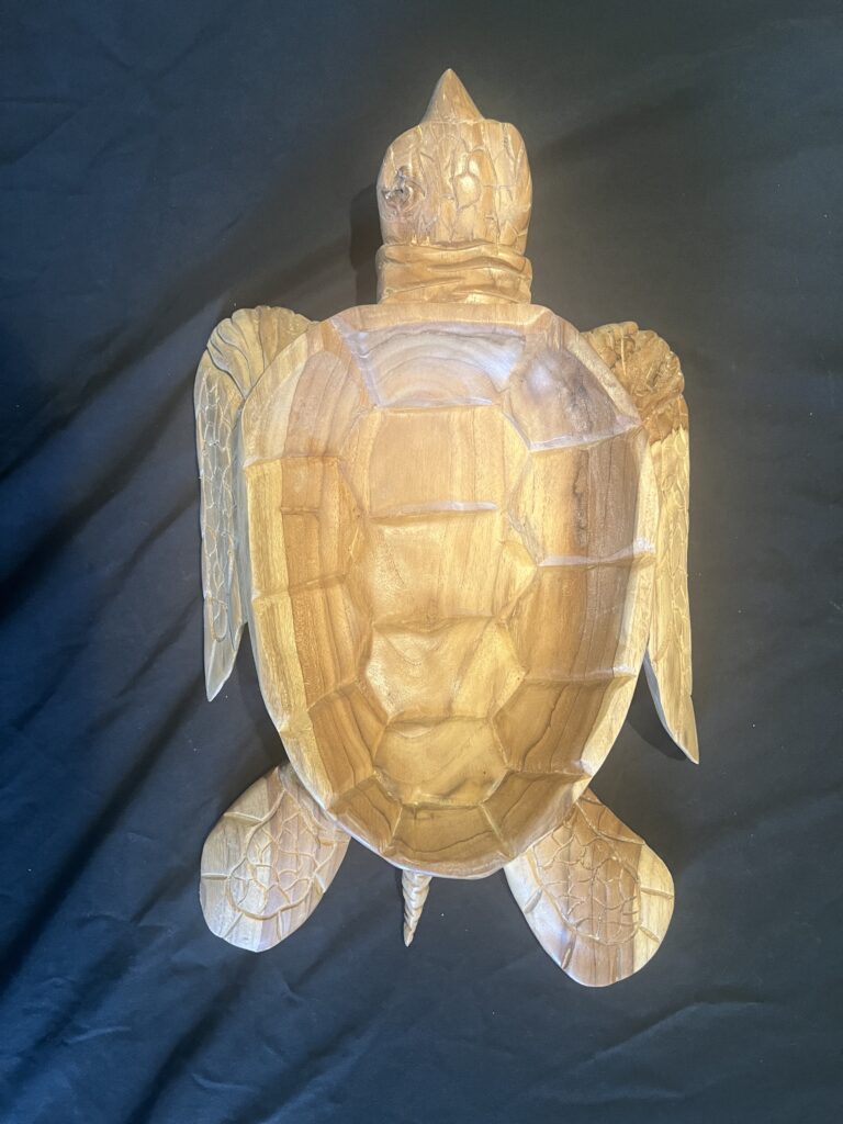 Life-Like, Rescued Teak Wood Logger Head Sea Turtle Bowl