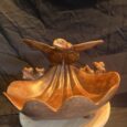 Wood Oyster Shell Bowl with Logger Head Sea Turtle or Dolphin Wood Carving