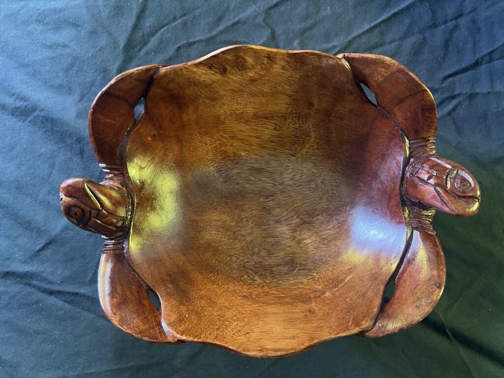 Large, Functional Double, Logger Head Sea Turtle Wood Serving Bowl