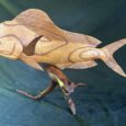 Highly Detailed Mahi-Mahi, Dorado, Dolphin Fish Wood Carving On Driftwood Base